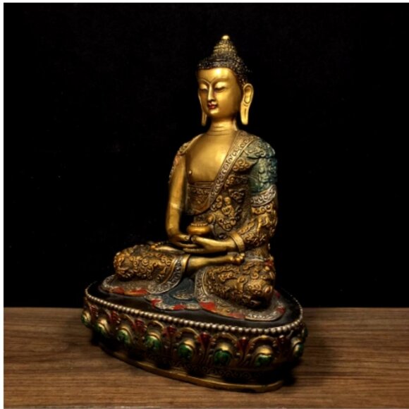 SHAKYAMUNI-BUDDHA STATUE-Bronze Metal Large Painted with Micro Carvings of Story - Picture 6 of 11